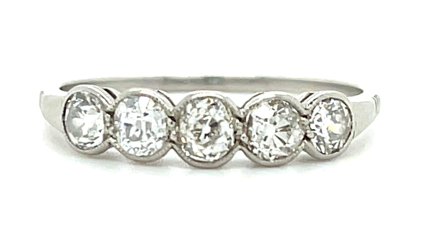 Art Deco 1.10ct European-cut Diamond Platinum Ring 5 Stones