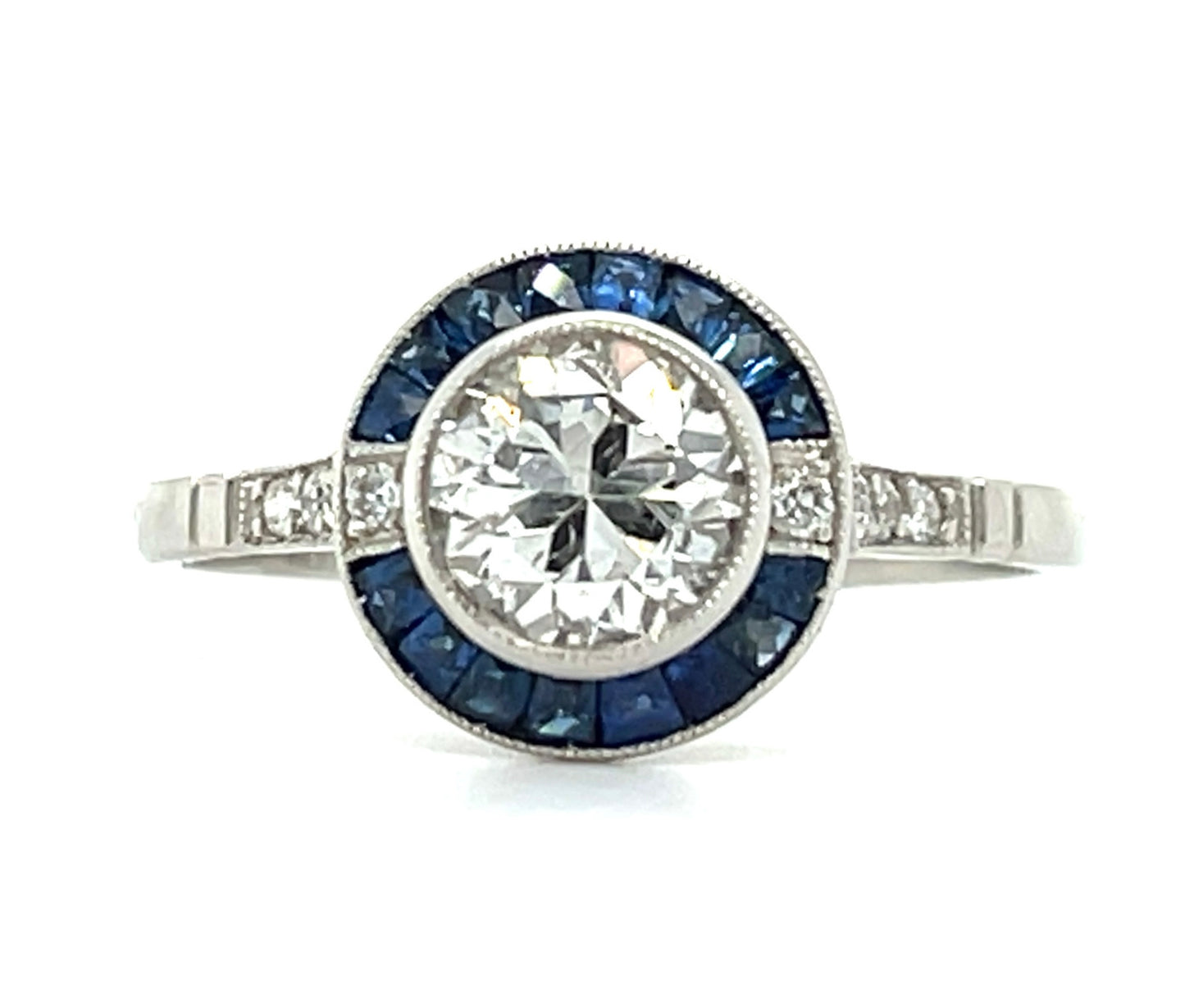 1.01ct Diamond & 0.56ctw Sapphire 16 Stones PT 3.30gr Ring Handmade .16ct Sd S