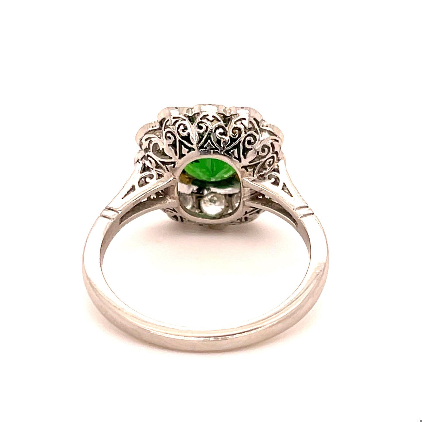 1.98ct Tsavorite Garnet 1ct Old European Cut Diamond Modern Handmade PT Ring