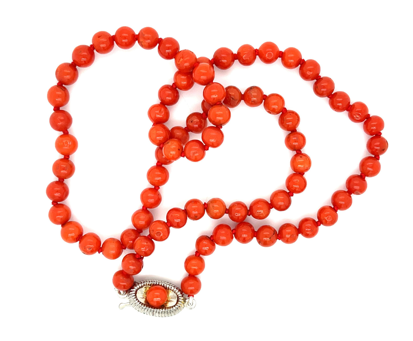 Red Coral Silver 16.10gr Necklace Circa 1940s Length 17