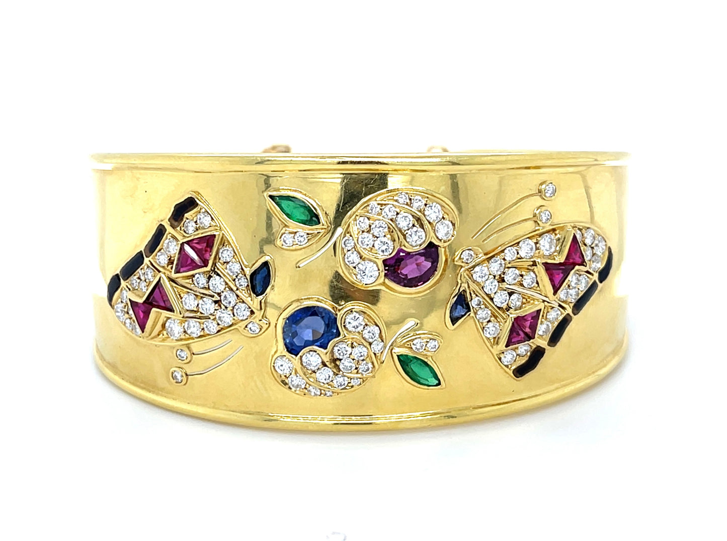 Gemstone Butterfly 18KY Estate Bangle Bracelet 1.80ct Diamonds