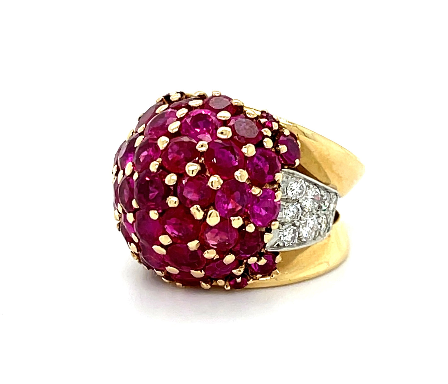 Retro (Circa 1940s) 4.75ct Rubies 14KY Two Tone Ring .75ct Diamonds