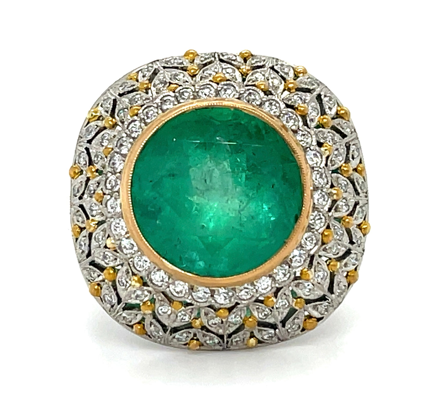 7.26ct Colombian Emerald Platinum+18KY Handmade Ring .98ct Diamonds