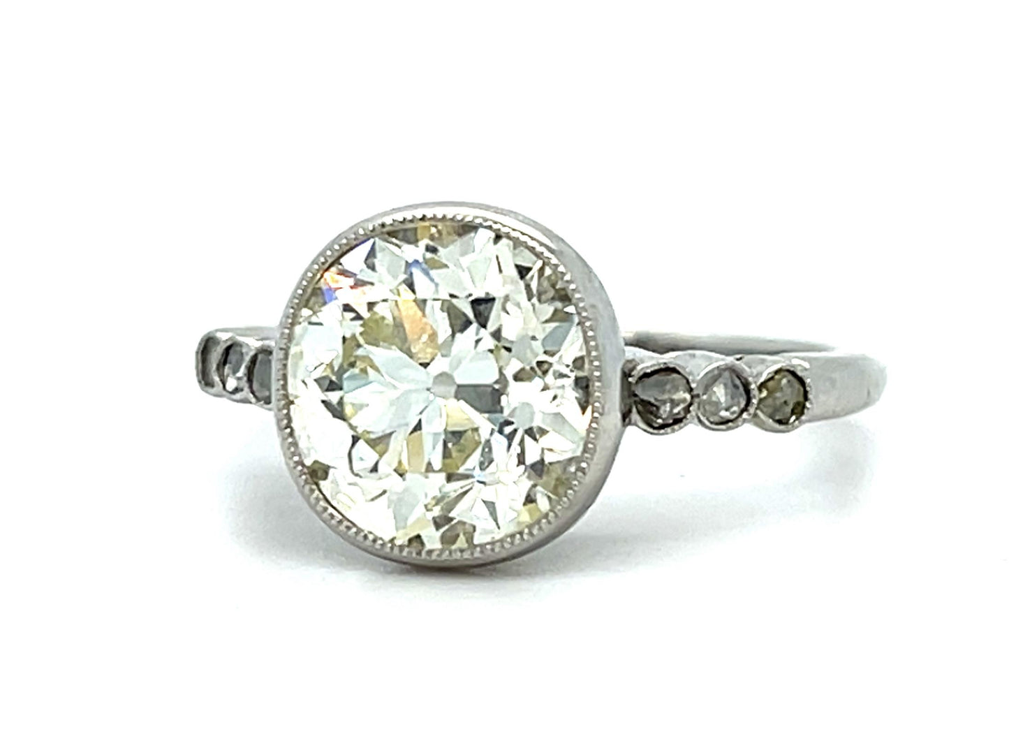 3.04ct Old European Diamond Platinum Handmade Ring 5.18g 5.50 Size