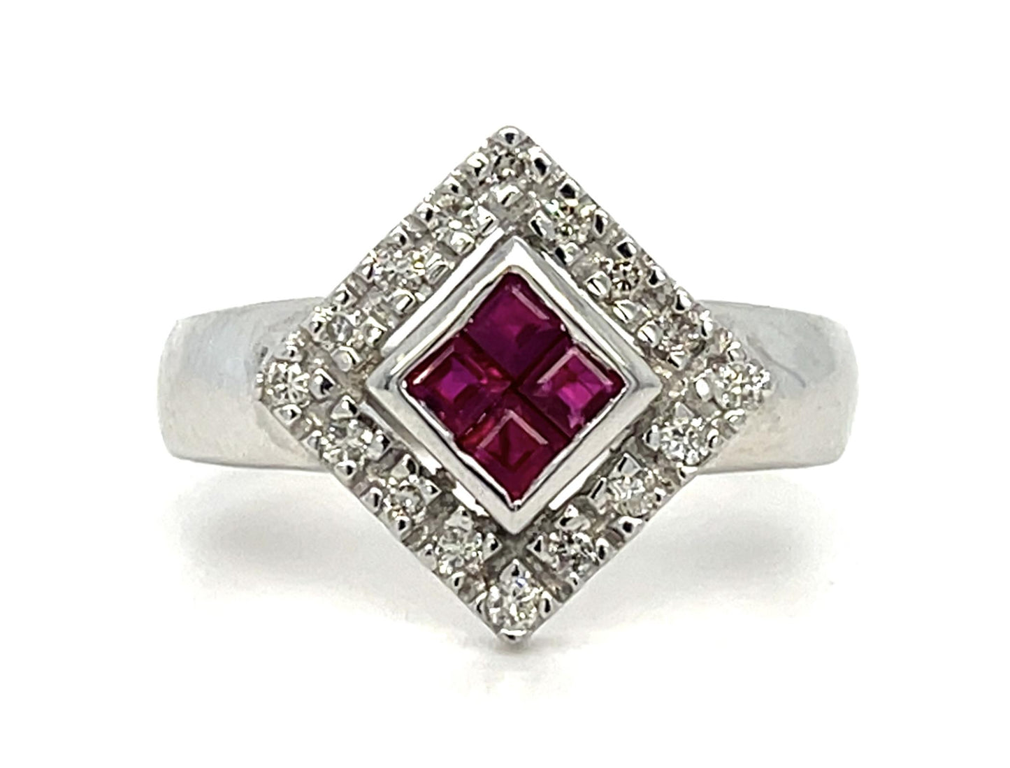 0.20ct Diamond & 0.40ctw Ruby 18KW White Gold Ring