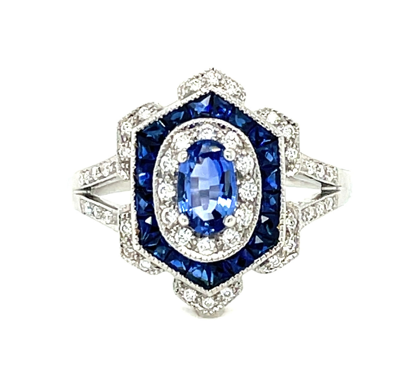 1.50ct Sapphire & 0.22ctw Diamond 18KW 4.50gr Ring Size 6.50