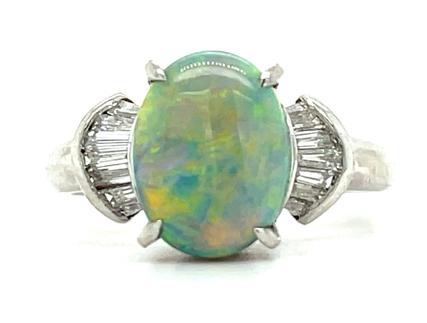 Estate 3.48ct Australian Opal & 0.50ctw Diamond PT 9.50gr Ring Circa 1970s S