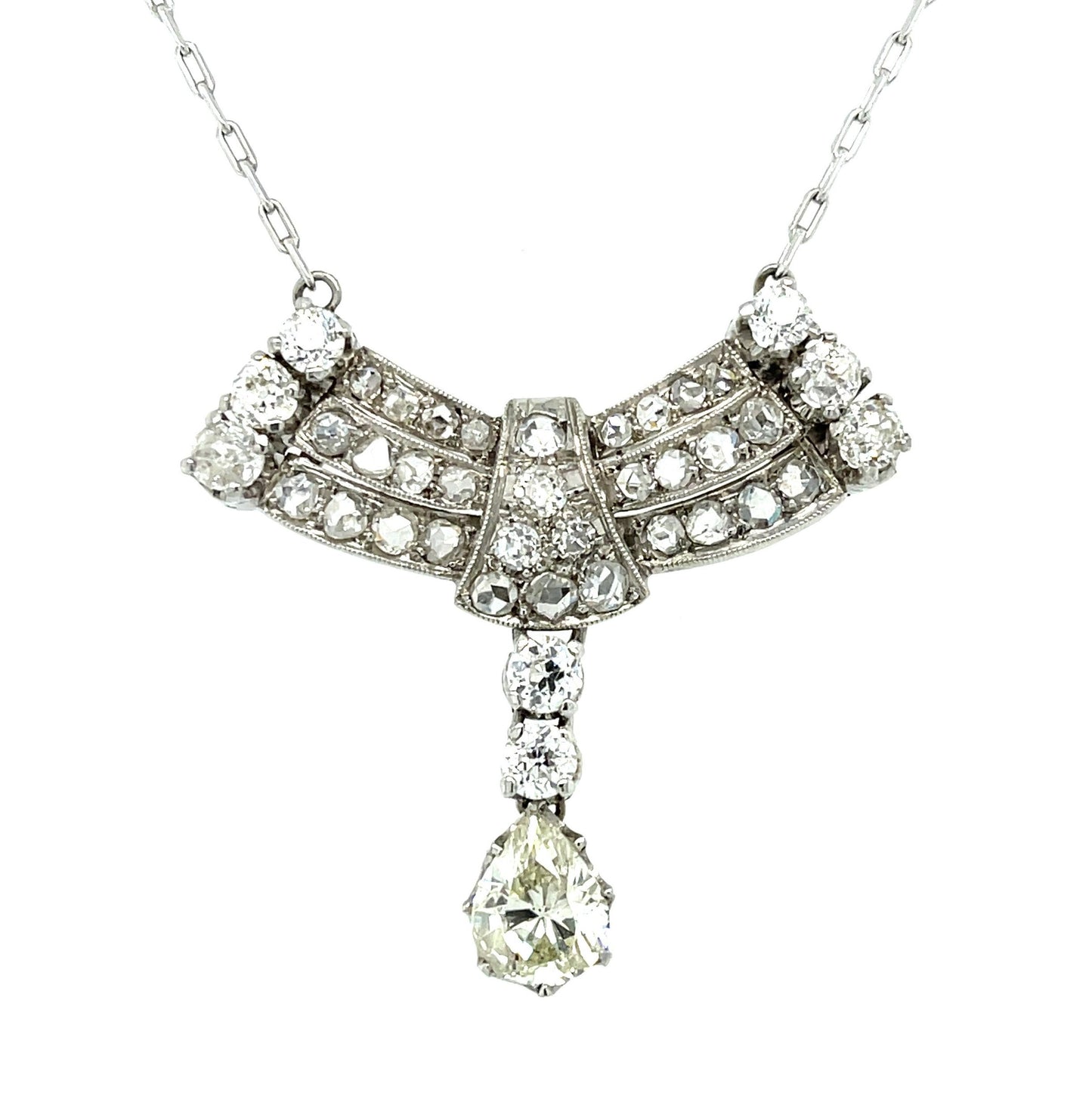 Estate 0.90ct Diamond Pear PT 9.30gr Retro Pendant Circa 1940s Length 17