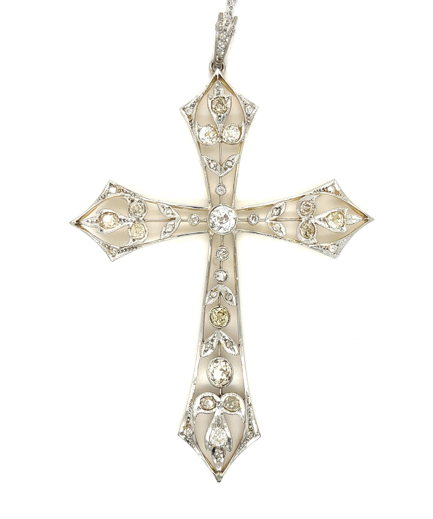 1.25ct Diamond Old Mine Cut 2 Stones PT/18K 16.80gr Edwardian Cross 1900s