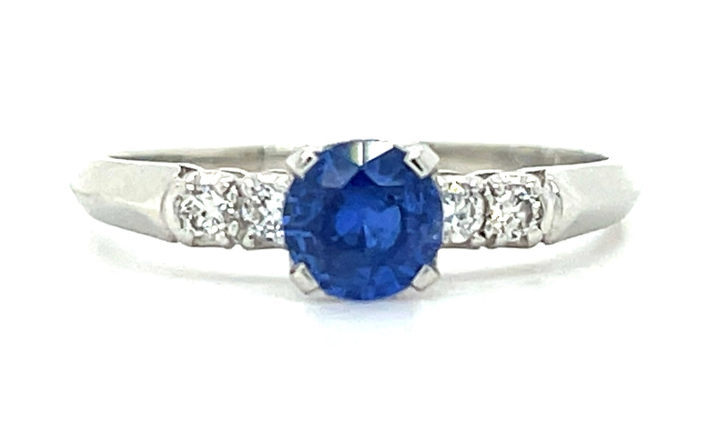 .90ct Sapphire .08ct Diamond PT 3.20gr Ring Circa 1950s Size 7.50