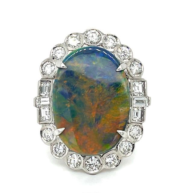 12.84ct Opal & 2.30ctw Diamond PT 20.76gr Ring Size 6.75