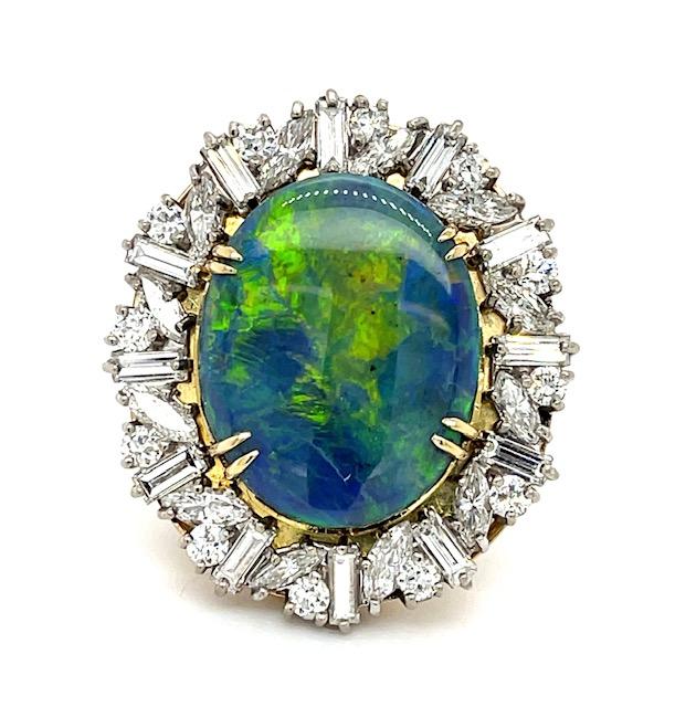 17.77ct Black Australian Opal 5.41ct Diamond PT/18KY Ring 8 Size 21.91g