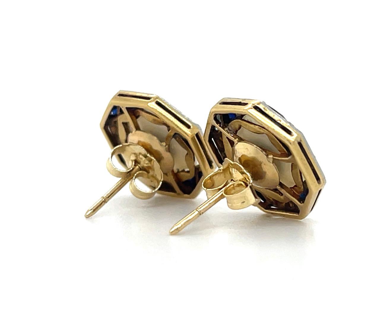 Art Deco Mother of Pearl PT/18KY Earrings (c:1920s) .28ct Dia