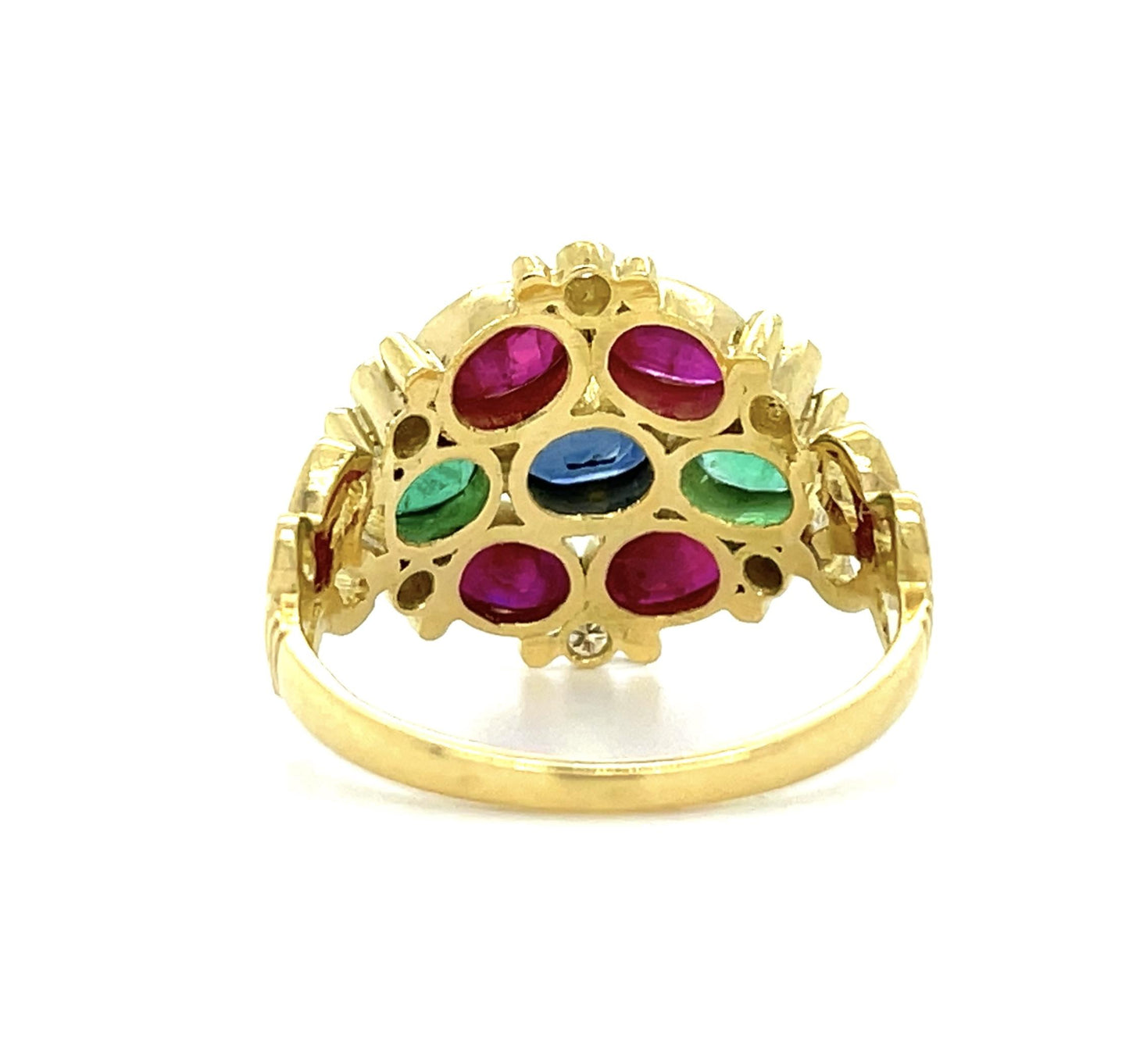 1.50ct Ruby, Emerald, Sapphire 18KY Estate Ring 7.25 Size 5.20g