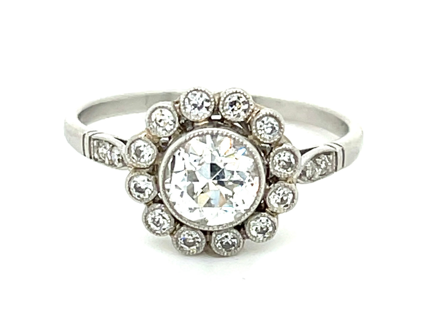 0.83ct European-cut Diamond PT 3.80gr Ring Handmade .44ct Sd