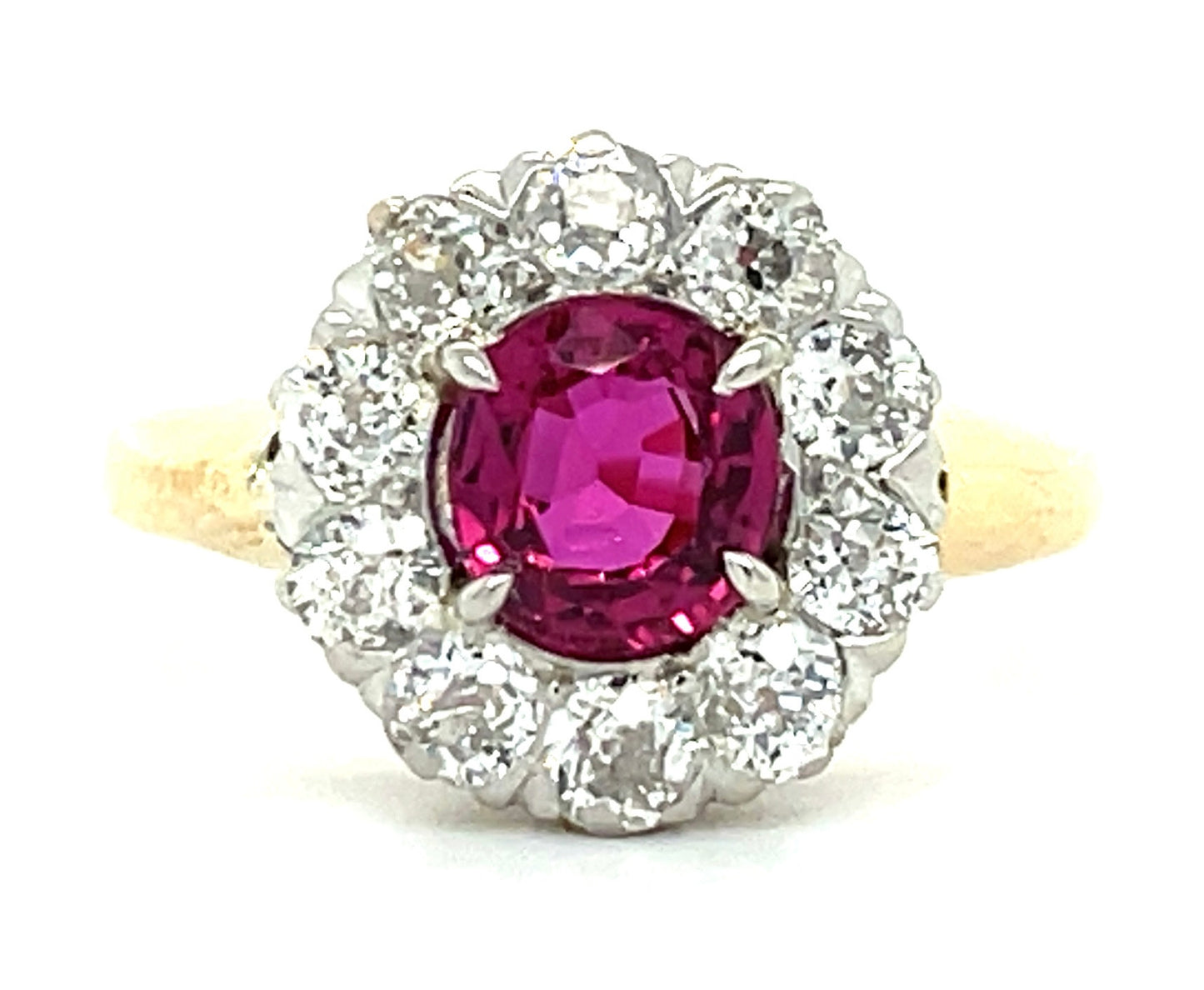 1.04ct Ruby & 1.00ctw Diamond Old Mine Cut PT/18K 4.30gr Edwardian Ring 1900s