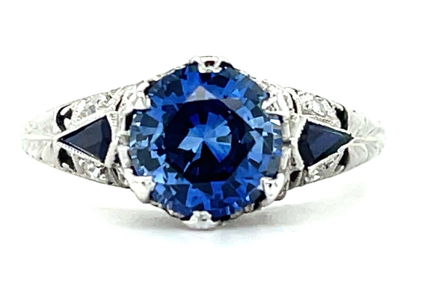 Art Deco 2.11ct Sapphire .20ctw Diamond PT Ring (Antique 1920s) 3.70gr Size 6.50