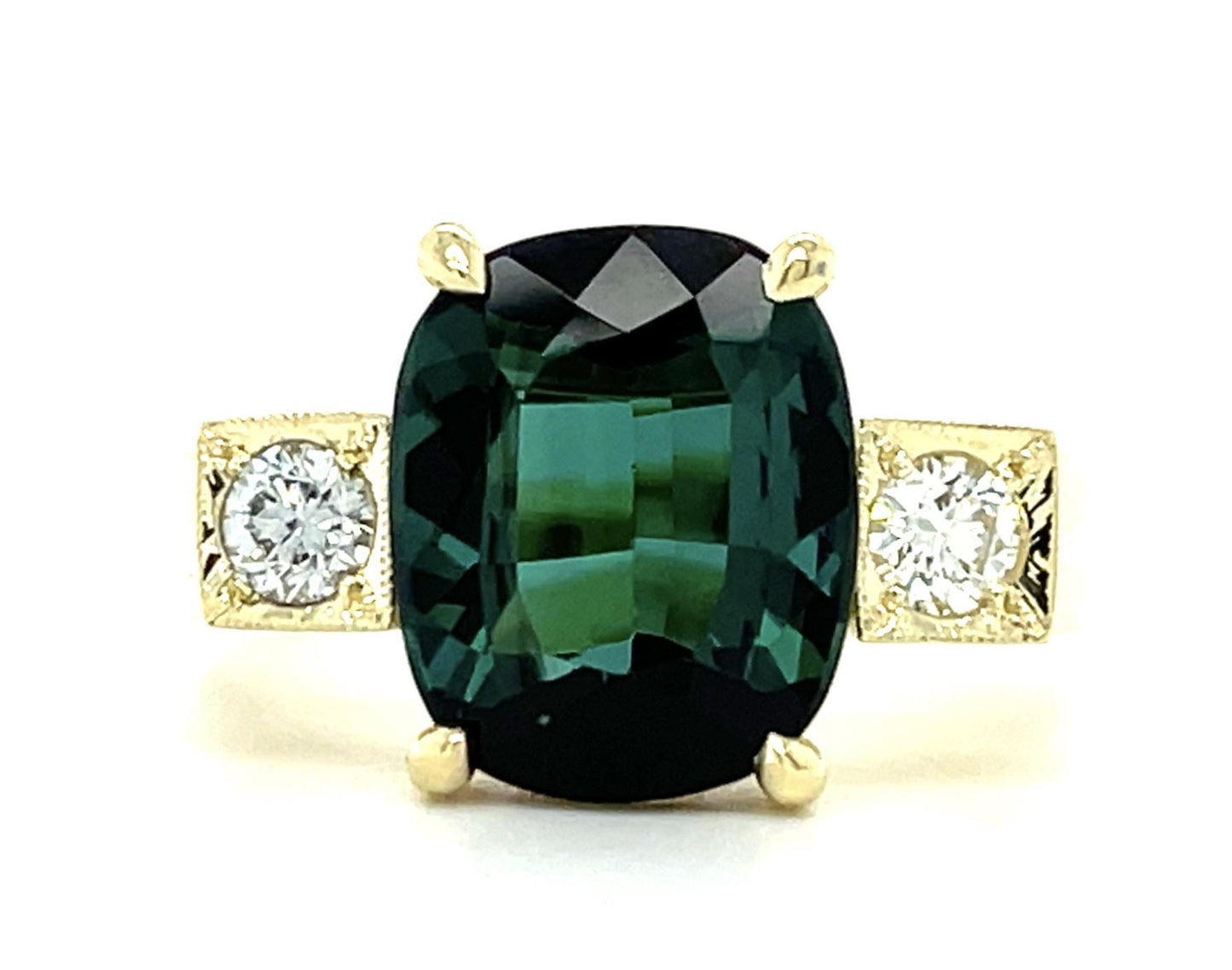 4.50ct Green Tourmaline .29ct Diamond 14KY Ring