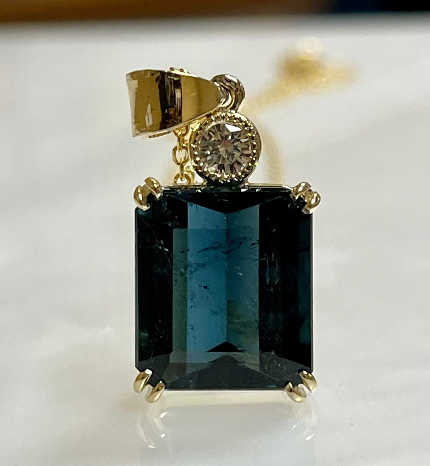 8.75ct Blue Tourmaline & 0.23ctw Diamond 14KY 5.60gr Pendant