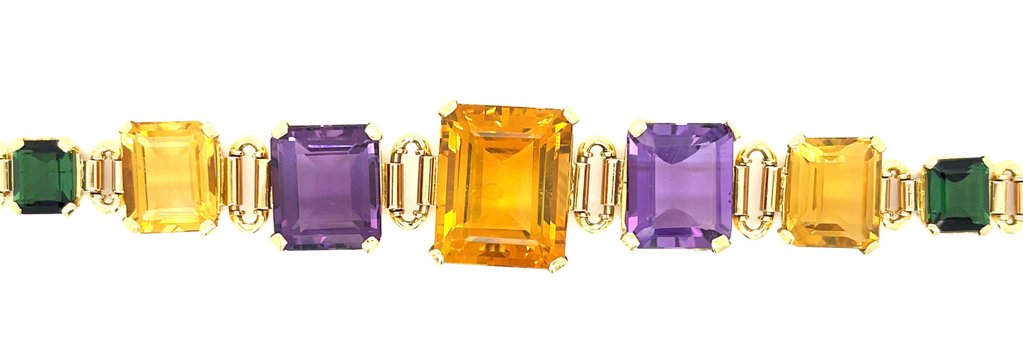 47ct Multi Color Gemstones 18KY 30.60gr Bracelet Circa 1960s