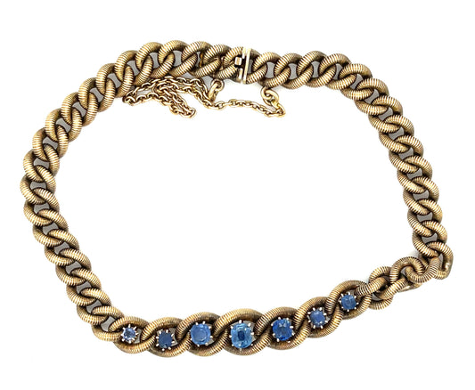 Estate 1.00ct Natural Sapphire 14KY 27.00gr Victorian Bracelet Circa 1870s Rus