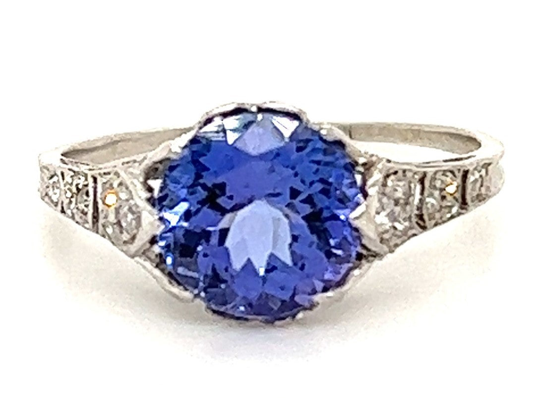 Estate 2.20ct Tanzanite & 0.20ctw Diamond PT/18K 2.60gr Art Deco Ring 1920s