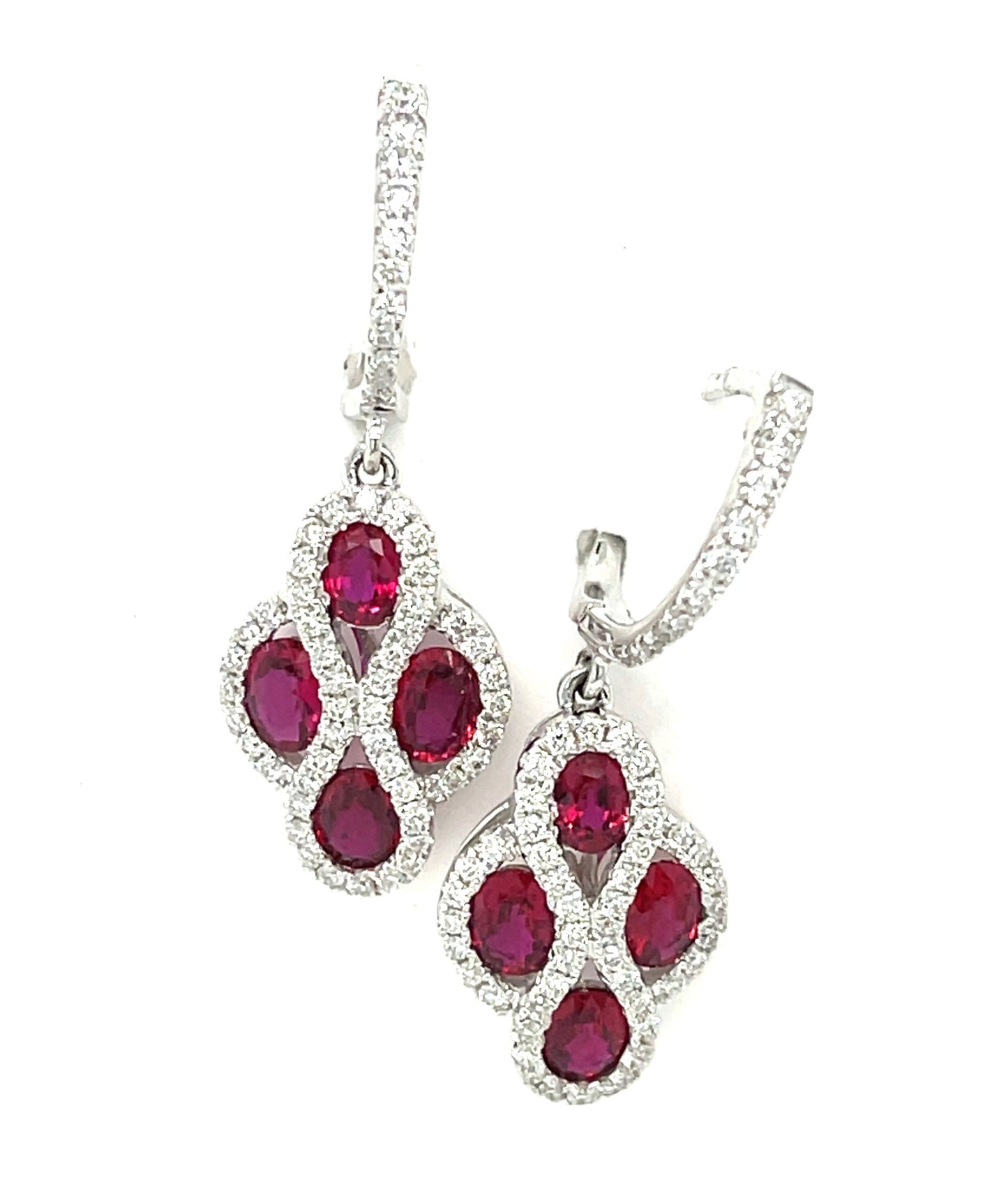 1.60ct Ruby & 1.20ctw Diamond 120 Stones 18KW 7.00gr Earrings Length 1.15