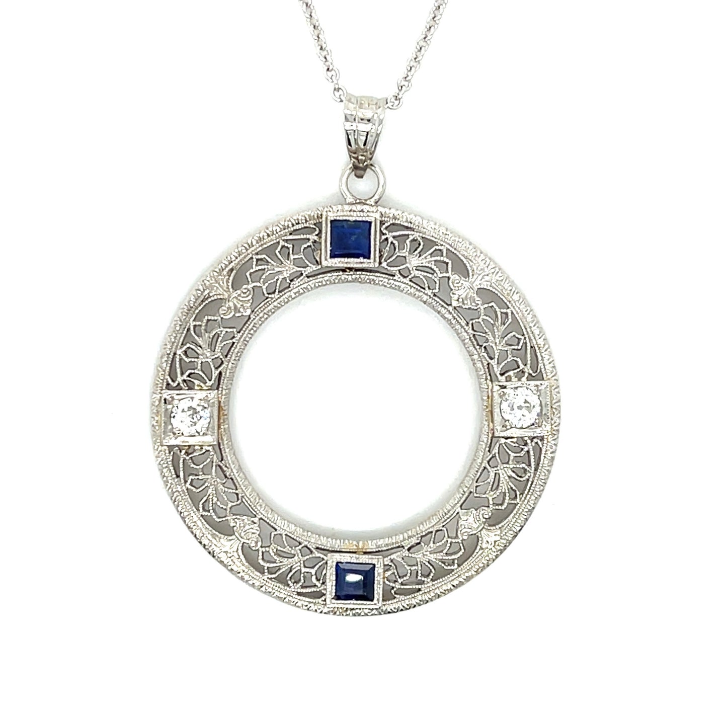 .30ct Diamond .44ctw Sapphire 14KW 5.80gr Art Deco Pendant Circa 1920s