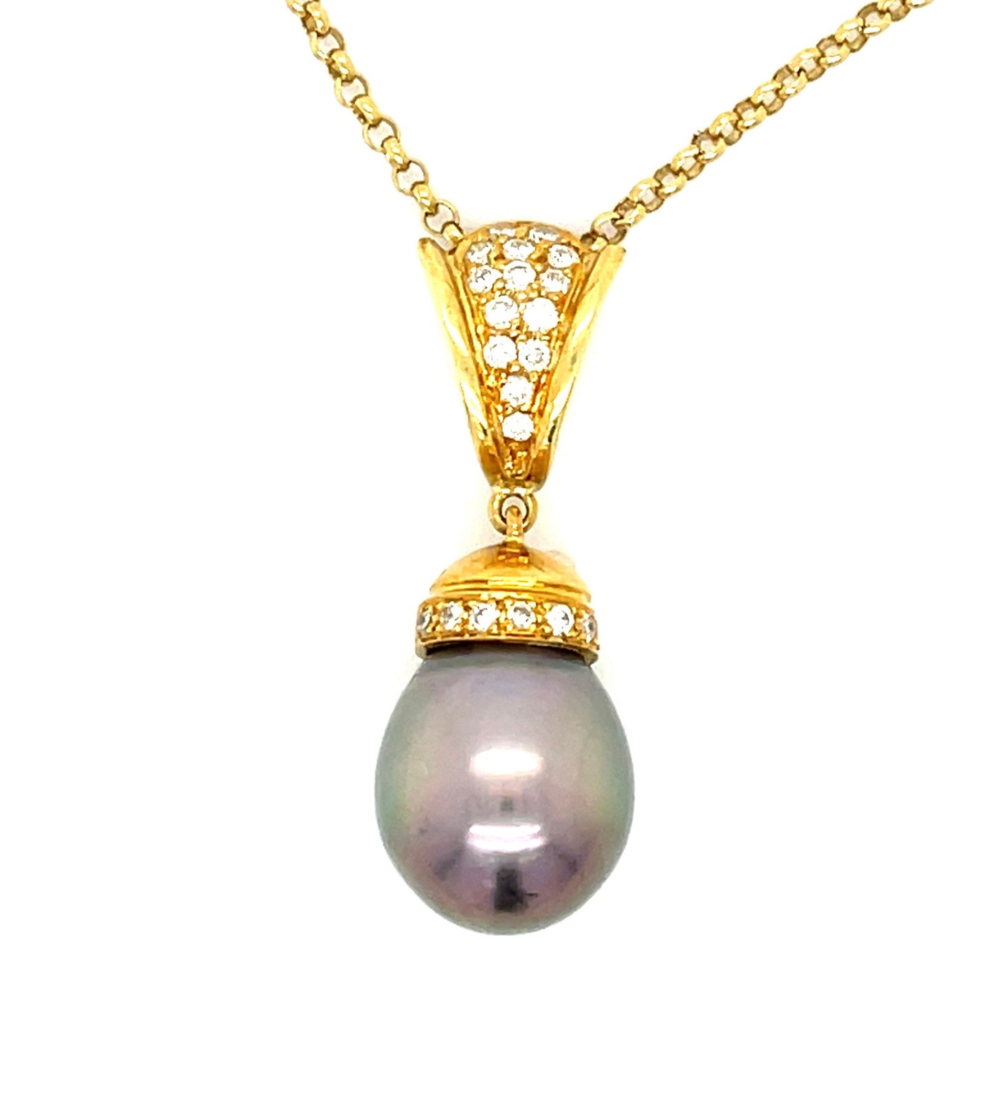 South Sea Pearl & 0.25ctw Diamond 18KY 7.20gr Pendant