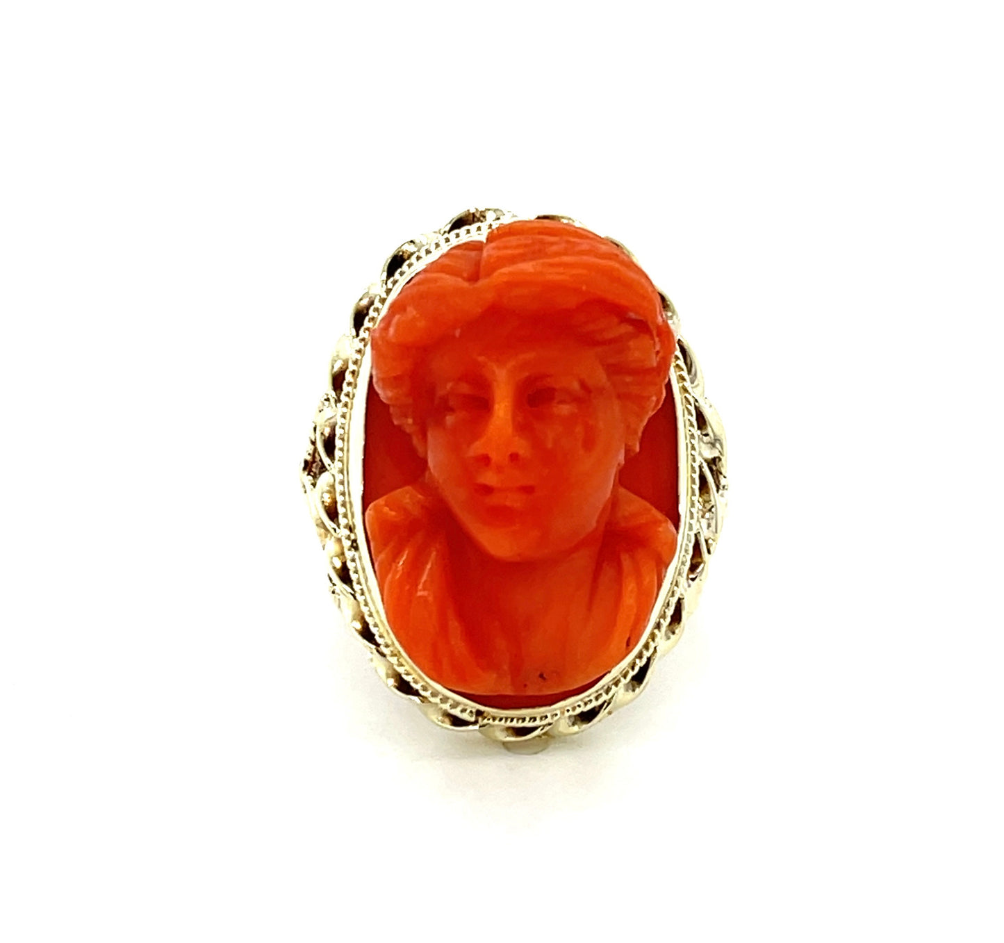 Victorian 13ct Coral 18KY 6.90gr Ring (Antique 1880s) Hand Carved