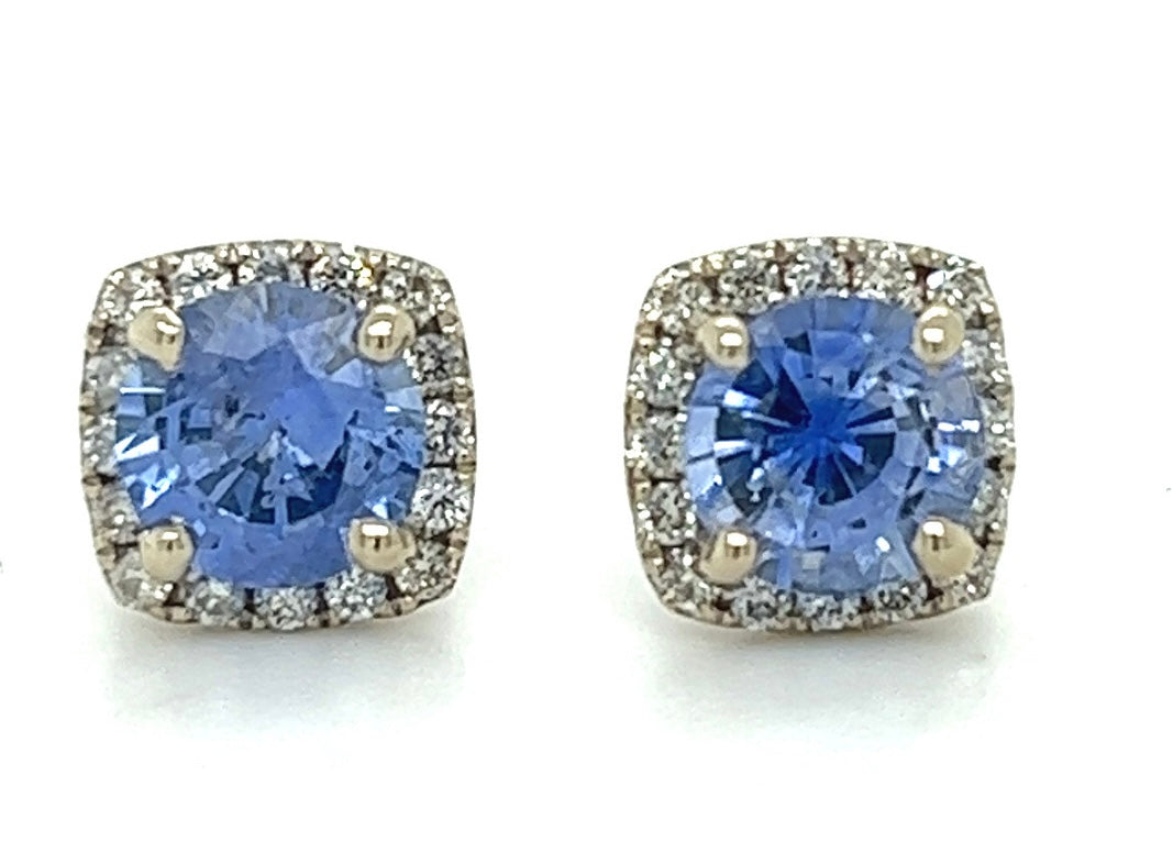 2.60ct Sapphire 2 Stones & 0.32ctw Diamond 14KW 2.60gr Earrings