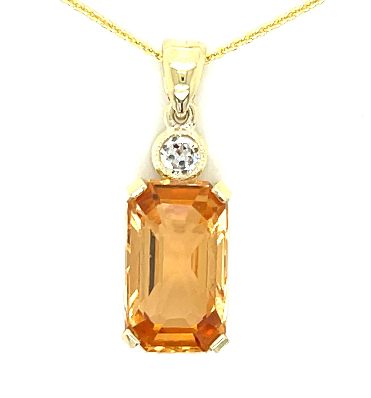 6.77ct Hessonite Garnet & 0.17ctw Diamond 14KW 4.70gr Pendant Length 16