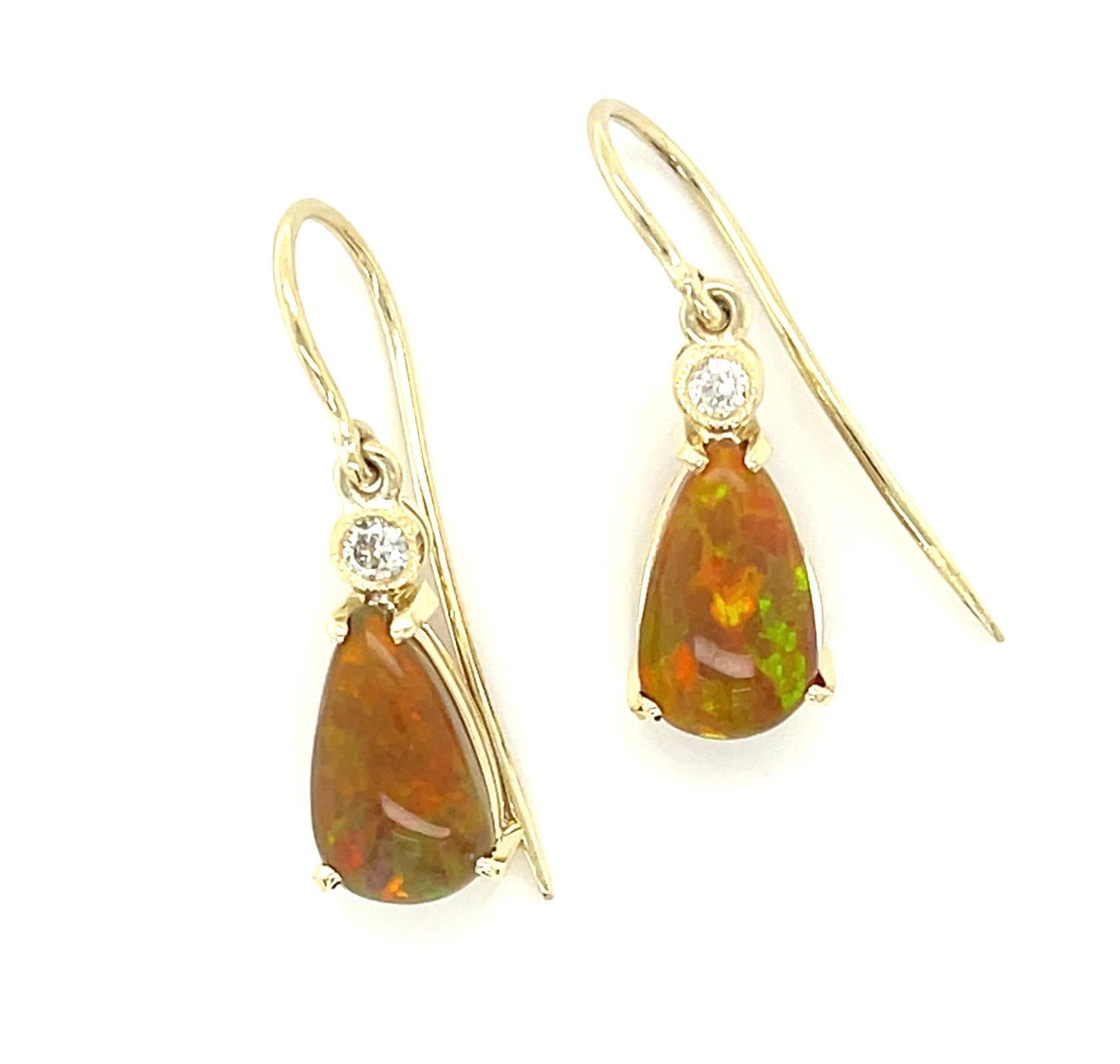 3.84ct Opal & 0.25ctw Diamond 14KY 3.80gr Earrings Length 1.25