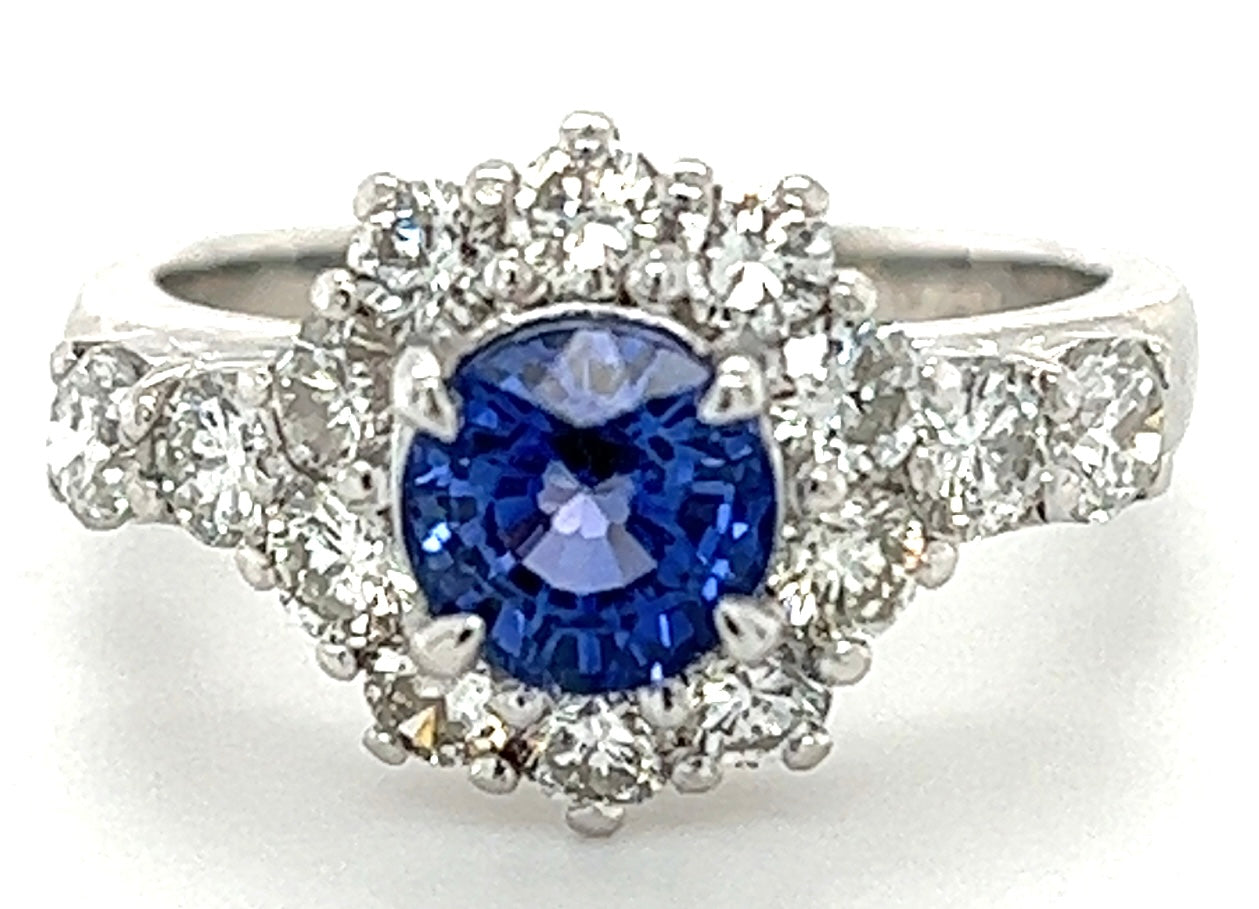 1.38ct Sapphire & 1.25ctw Diamond PT 7.80gr Ring Circa 1970s Size 6.5