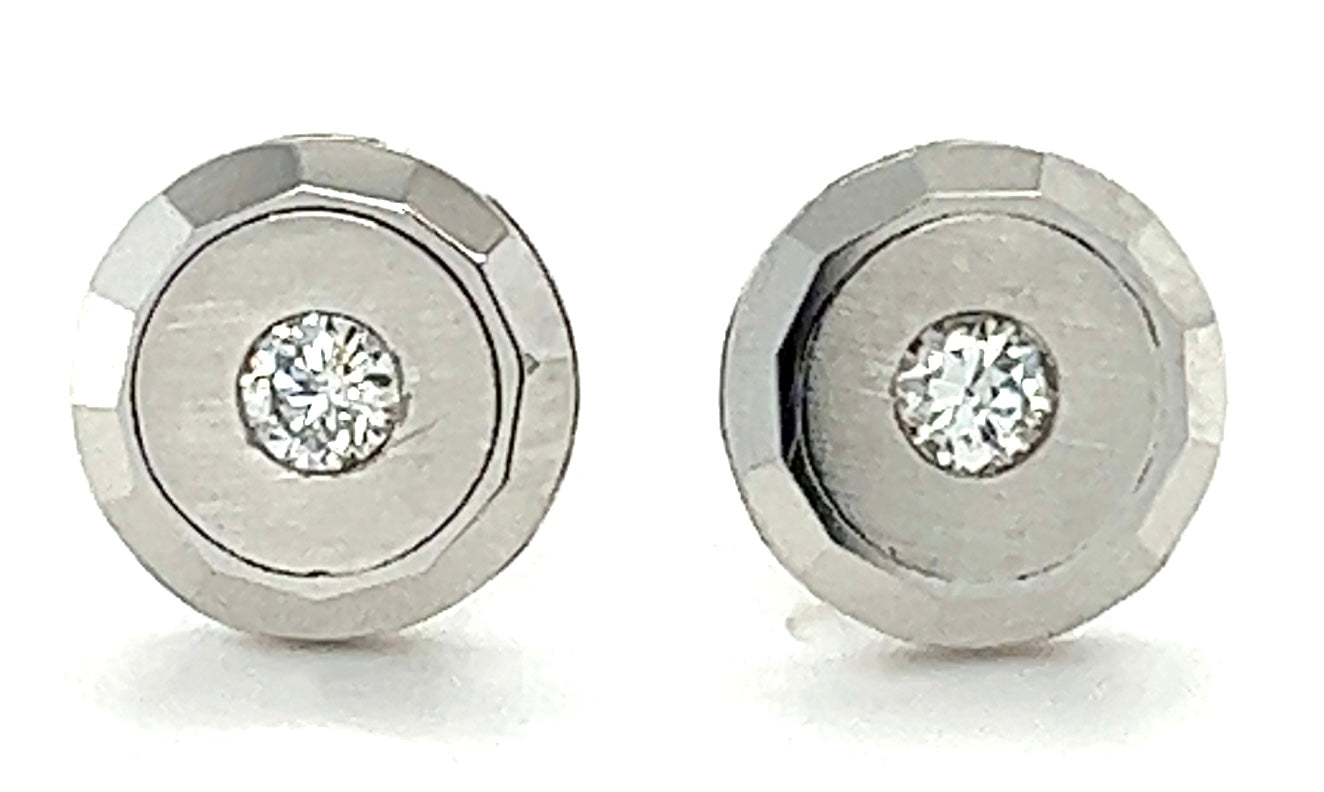 Estate 0.14ct Diamond 2 Stones 18KW 1.70gr Art Deco Earrings Circa 1930s