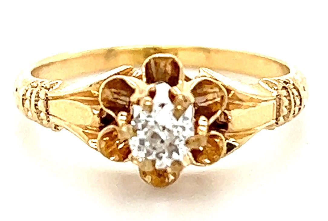 Estate 0.22ct Diamond 14KY 2.60gr Victorian Ring Circa 1880s Size 5