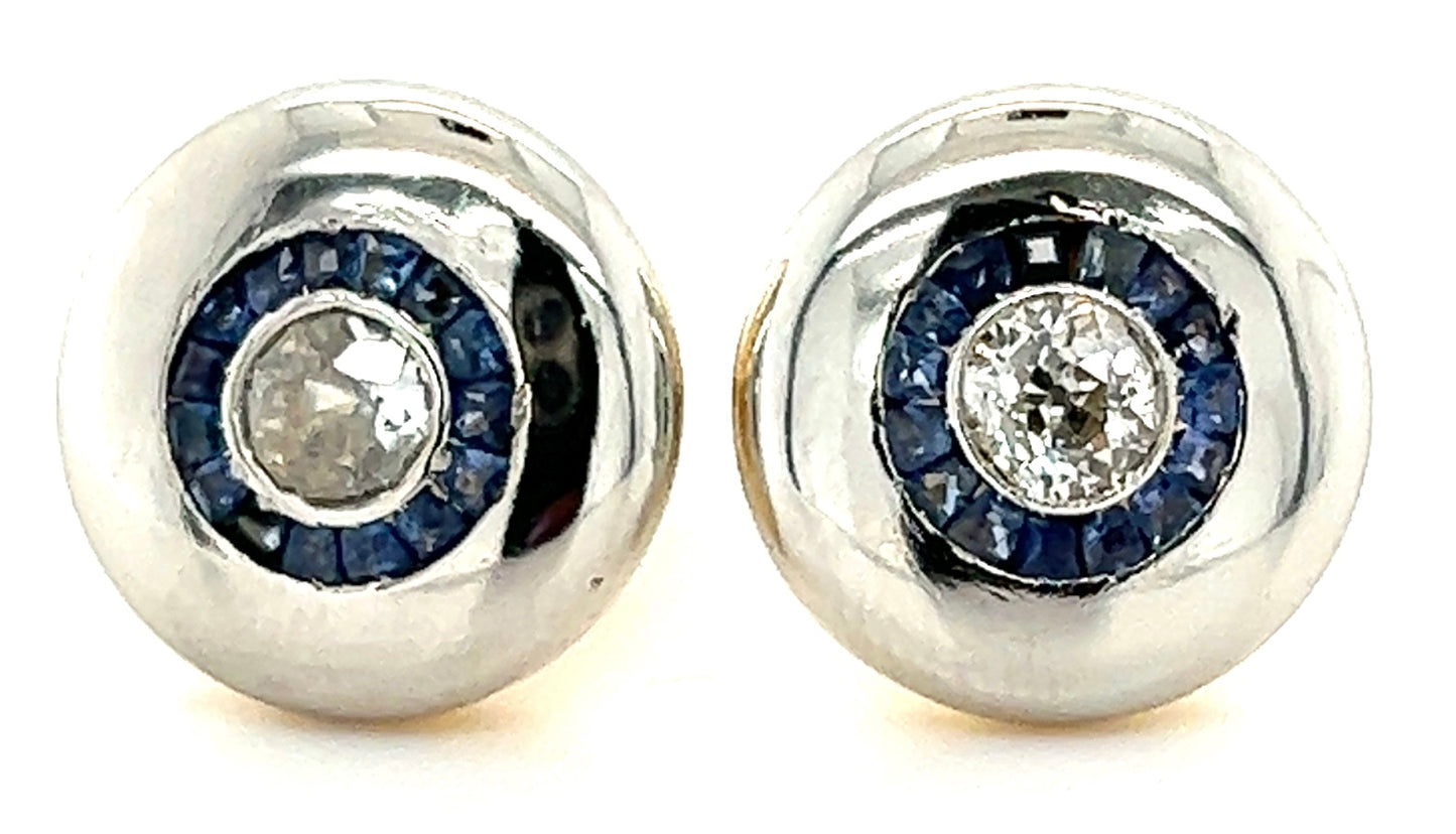 Art Deco .40ct Diamond .50ct Sap 900PT/18KY 4.90gr Stud Earrings (Antique 1920s)