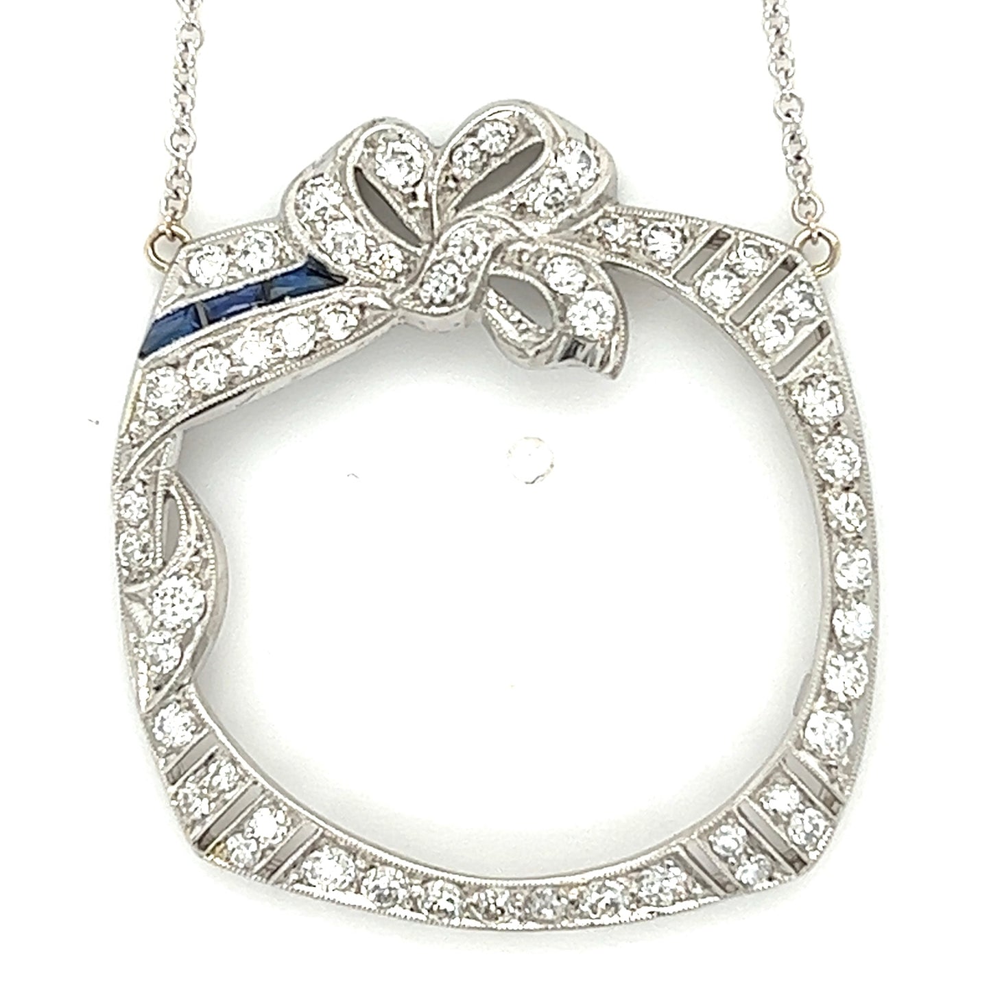 1.59ctw Dia & 0.07ctw Sapph 7.26gr 1920s Art Deco Necklace Plat Pendant