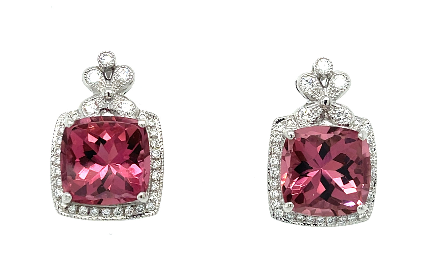 8.44ct Tourmaline &  0.49ctw Diamond 18KW  9.05gr Earrings Length .75