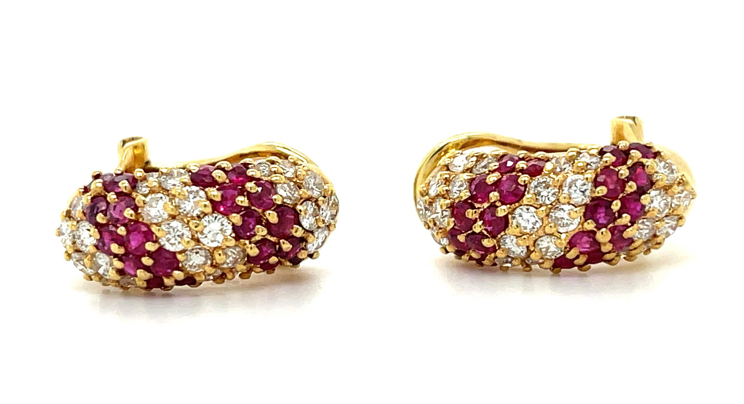 Estate 2.00ct Ruby & 1.10ctw Diamond 18KY 8.30gr Earrings Circa 1970s Length