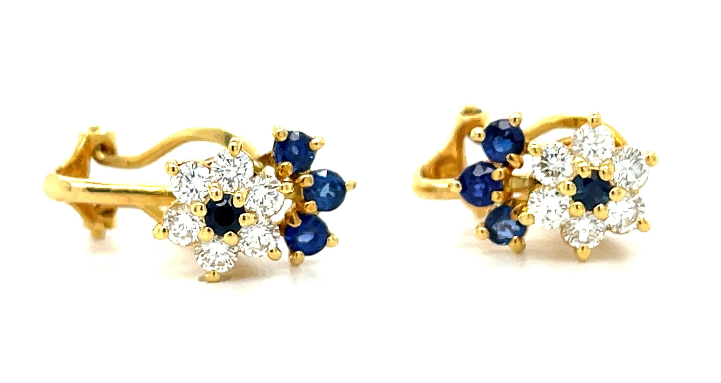 Estate .65ct Diamond & 0.36ctw Sapphire 18KY 6.60gr Earrings