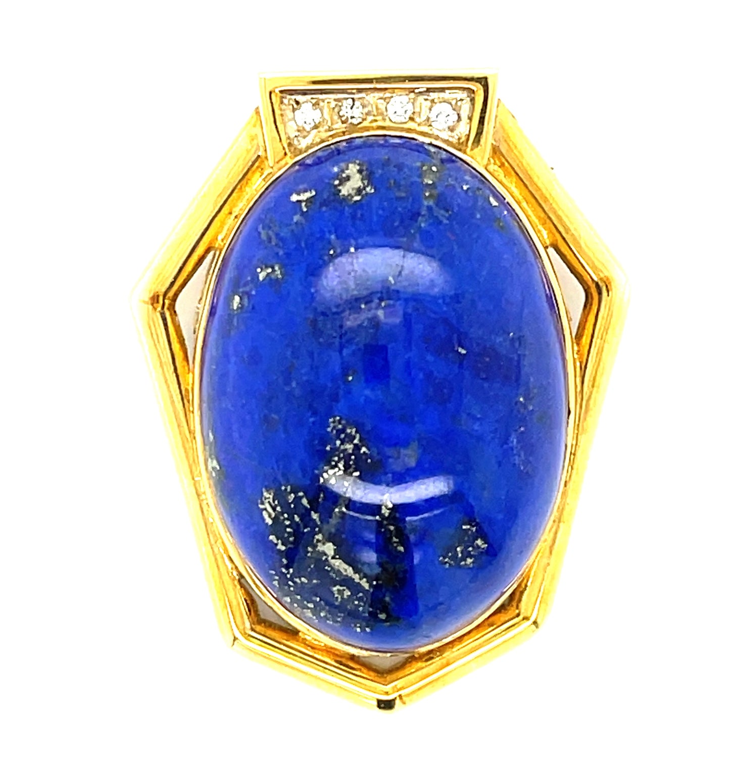 Lapis Lazuli & 0.08ctw Diamond 18KY 16.70gr Pendant Circa 1970s 14k Chain 16"