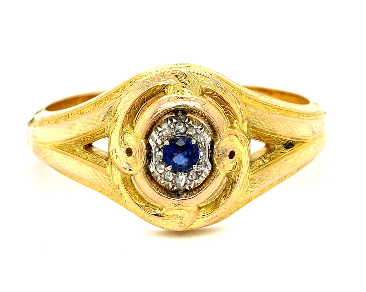 Victorian 1.15ct Sapphire & 1.00ctw Diamond 17KY Bangle Bracelet