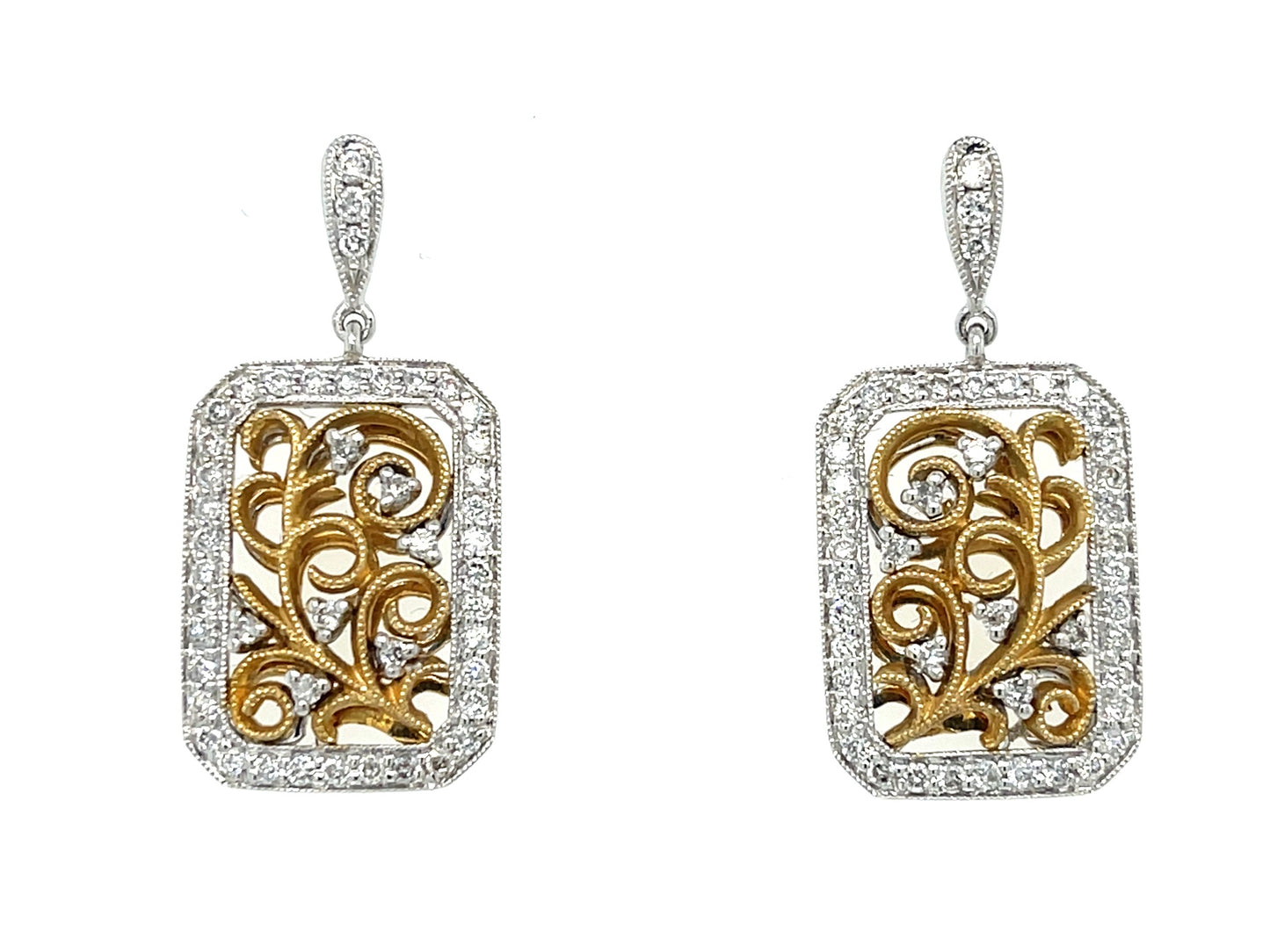 0.71ct Diamond 14KY 2 Tone Gold 5.34gr Earrings Drop Length 1