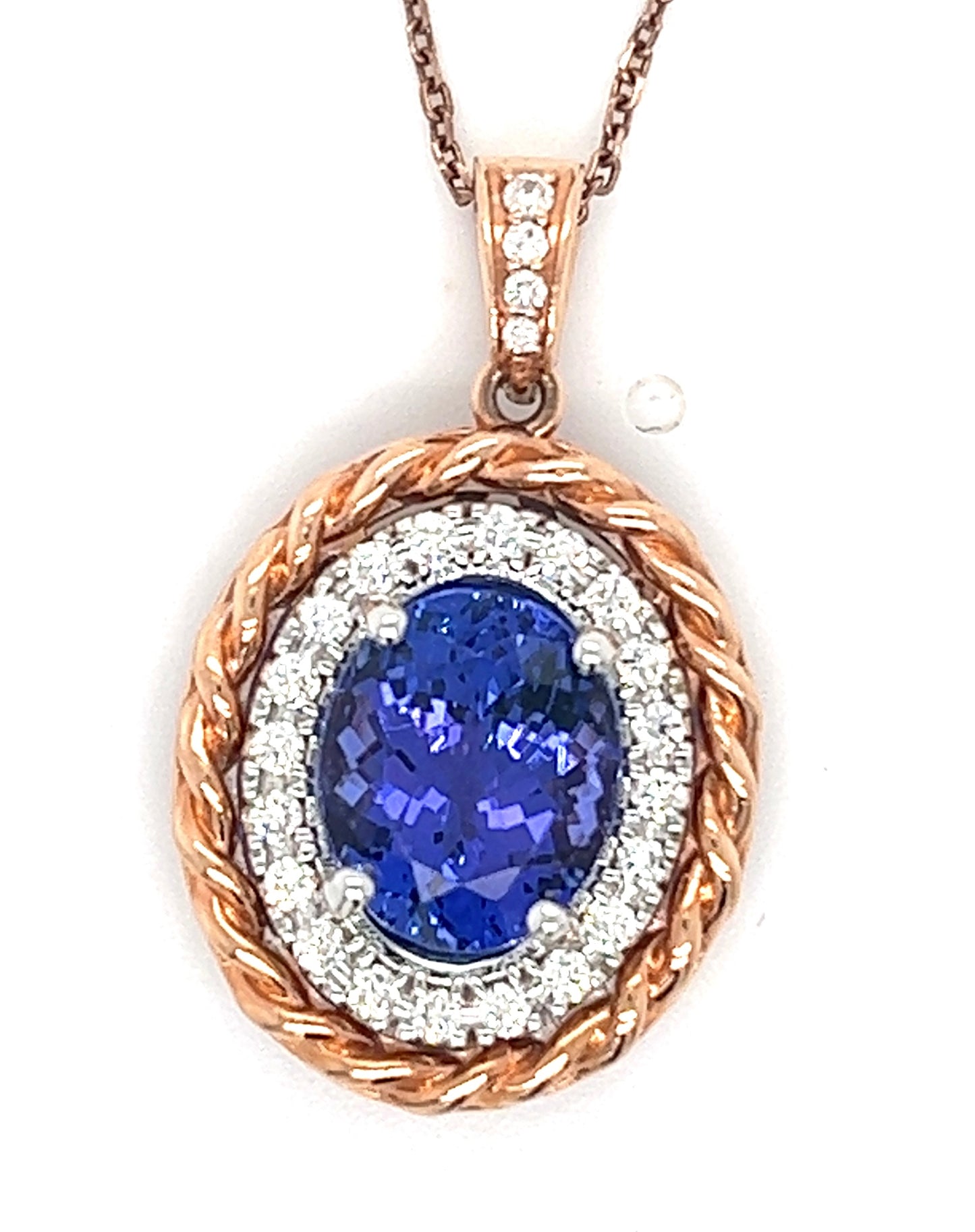4.44ct Tanzanite & 0.54ctw Diamond 14KY Rose Gold 8.30gr Necklace