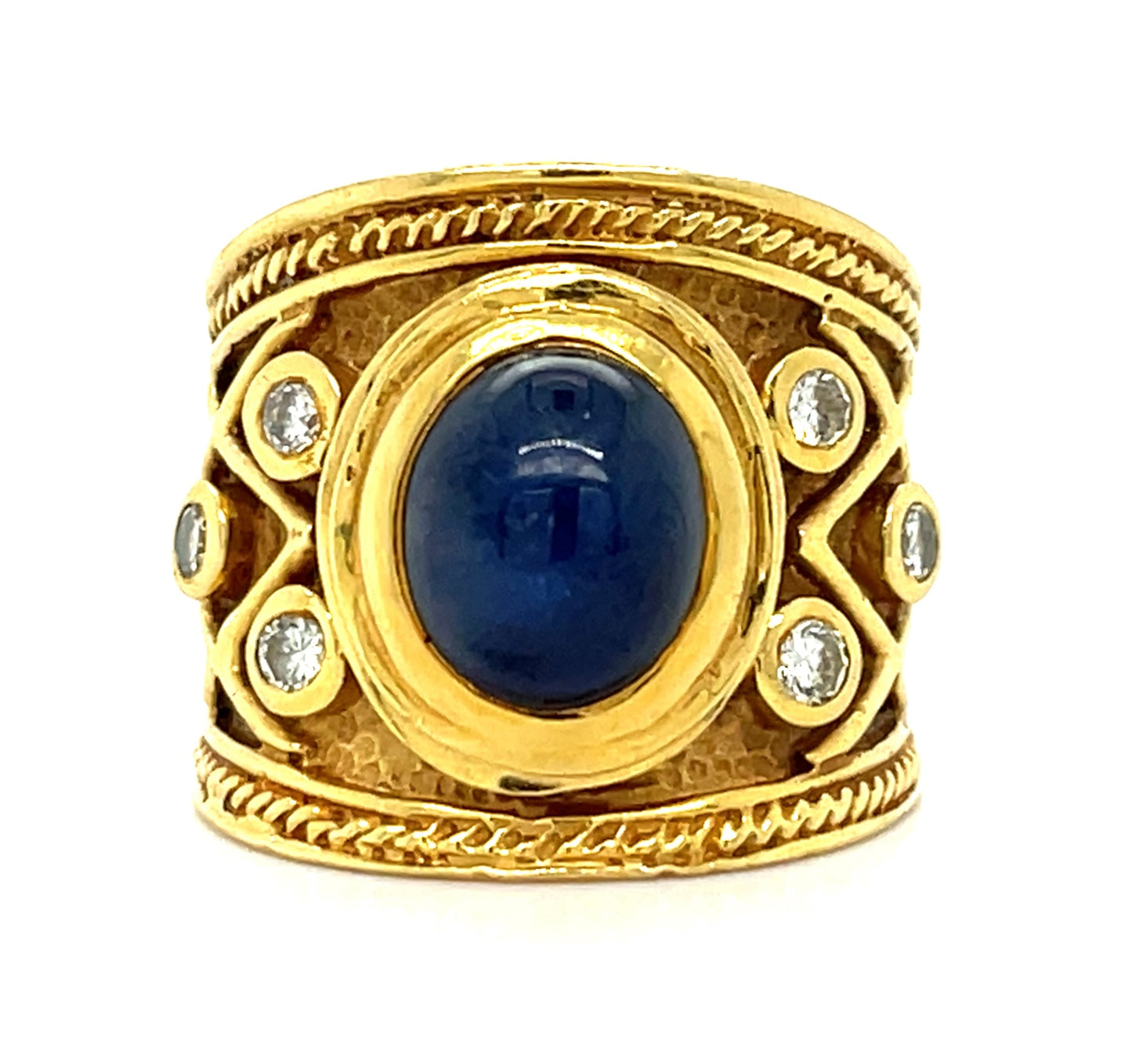 6.50ct Sapphire & 0.30ctw Diamond 18KY 14.02gr Ring