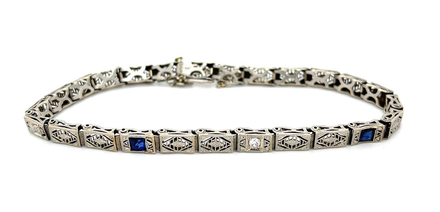 .24ct Diamond 14KW 9.20gr Art Deco Bracelet Circa 1930s Length 7.75 9.30g