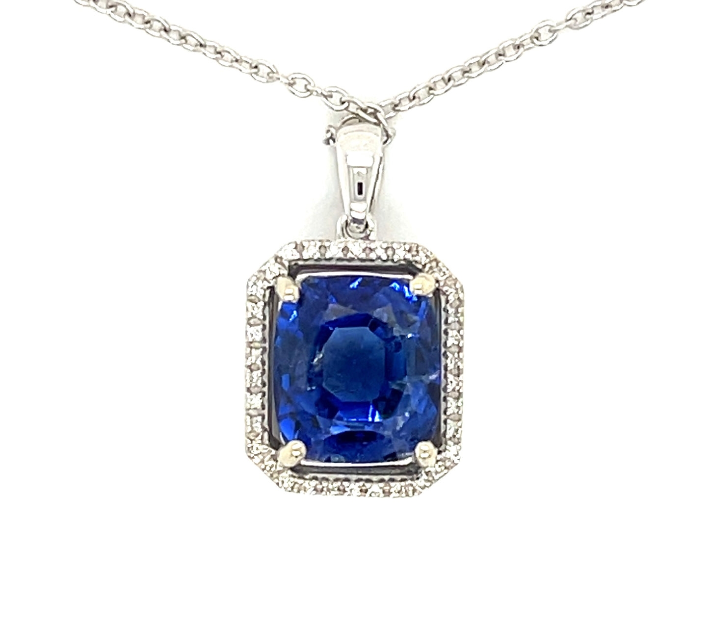 5.62ct Blue Sapphire & 0.10ctw Diamond 14KW 4.80gr Pendant