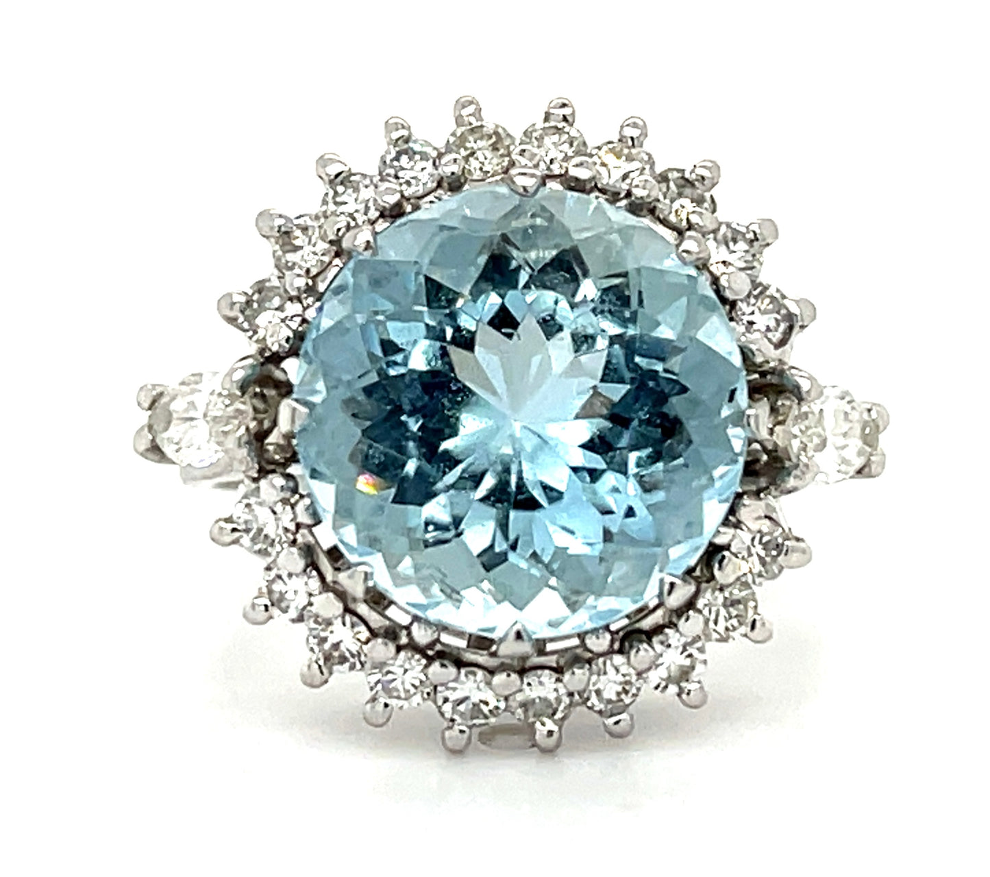 Estate 7.88ct Aquamarine & 1.50ctw Diamond 18KW 8.62gr Ring Circa 1970s
