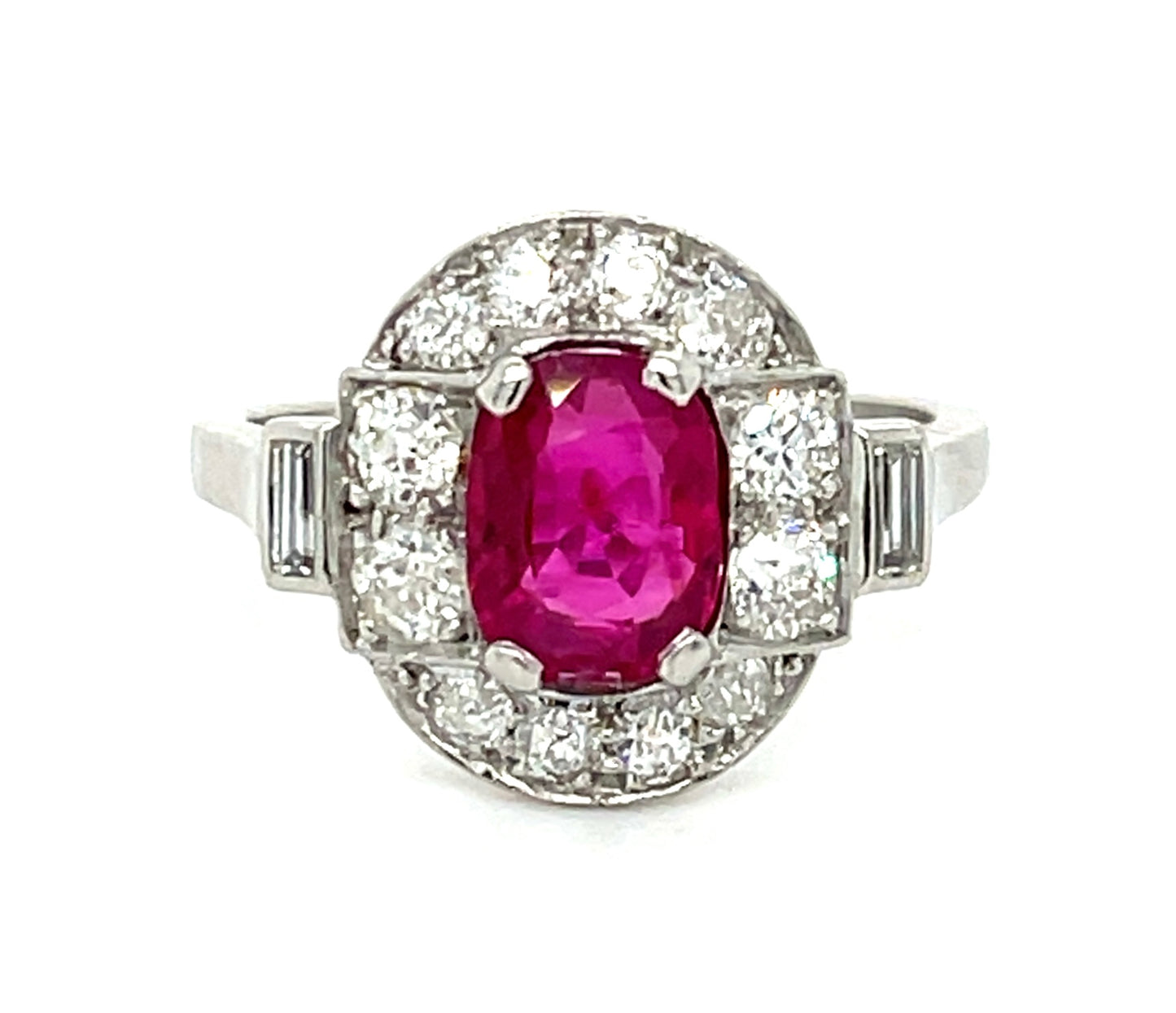 Estate 1.20ct Ruby & 1.16ctw Diamond PT 4.30gr Art Deco Ring Circa 1930s